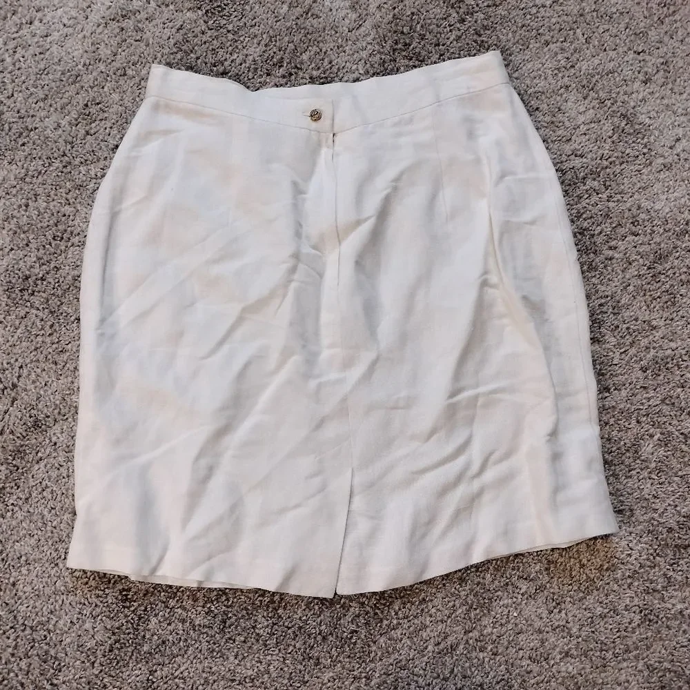 White Linen Blend Retro Women's Mini Pencil Skirt Sz 12